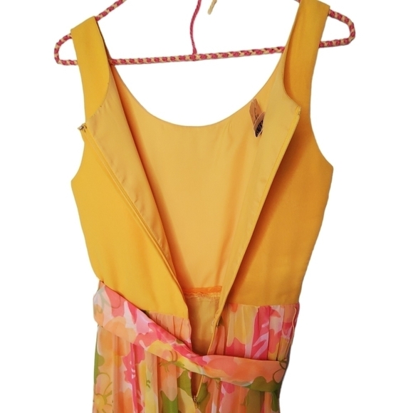 Vintage 1970s Jack Bryan Sleeveless Maxi Dress & Jacket Yellow Coral Green sz 12 - Picture 8 of 15